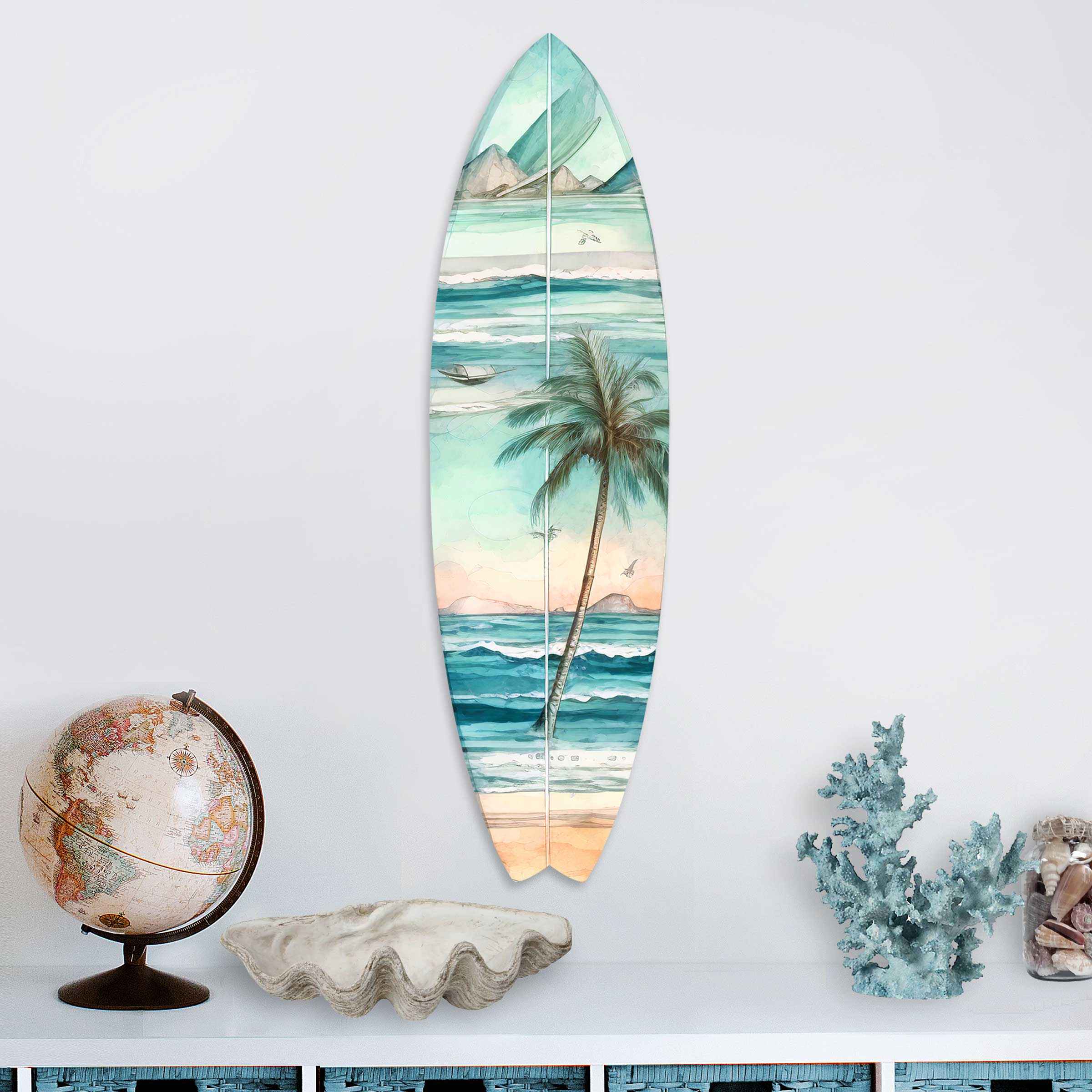 Tropical Palm Surfboard Coastal Wall Art by G. DeBrekht - Coastal Holiday Decor - 8490112HS